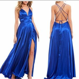 Blonde nites royal blue prom dress